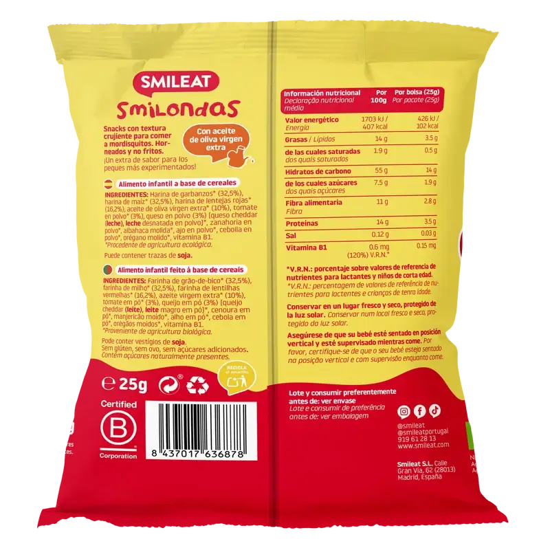 Smileat Smilondas à la tomate et au fromage , 25 gr ECO