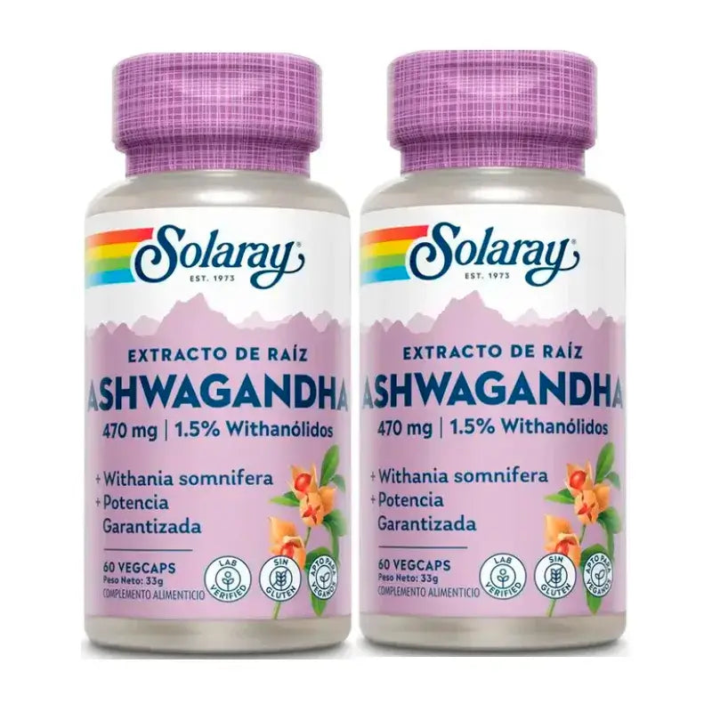 Solaray Ashwagandha 470 Mg Vegetable Pack 2 x 60 Capsules