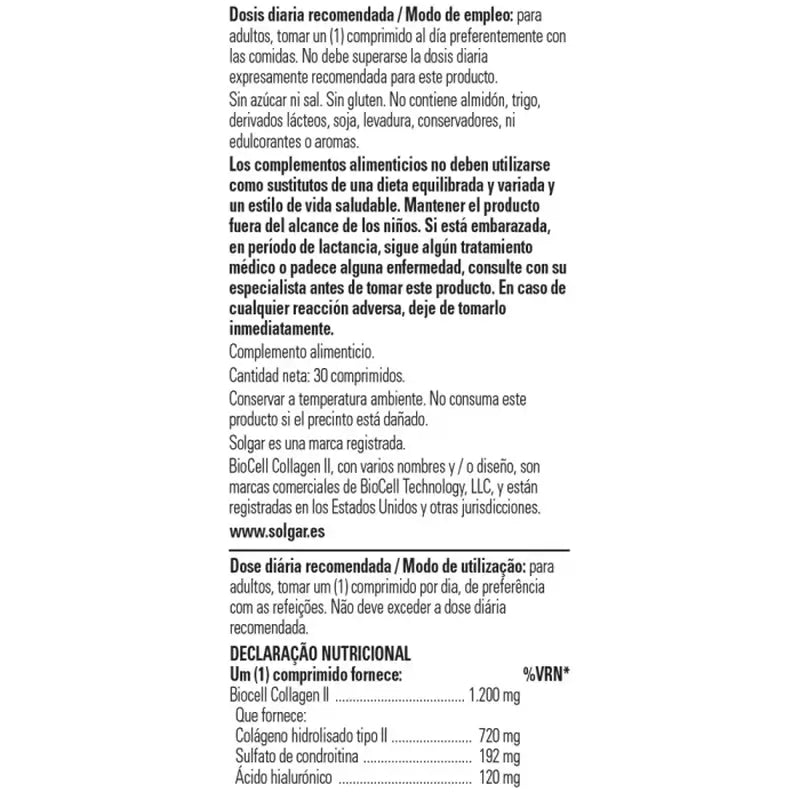 Solgar Hyaluronic Acid Complex With Collagen, 2X30 Comprimés