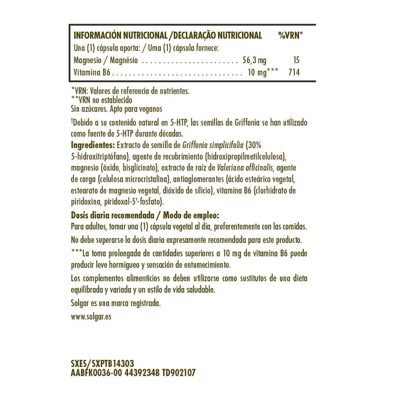 Solgar Griffonia 5 HTP Complex, 90 gélules