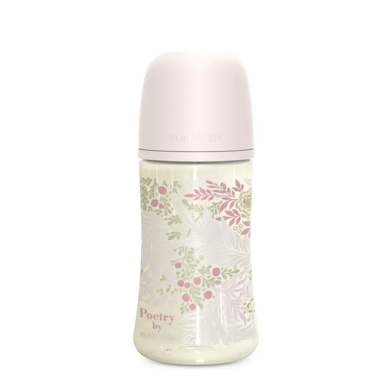 Suavinex Biberon 270 ml, débit moyen (M), +3 mois, Rose Poésie