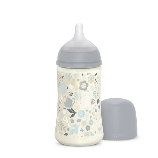 Biberon Suavinex 270 ml, débit moyen (M), +3 mois, Wonderland Flowers Blue