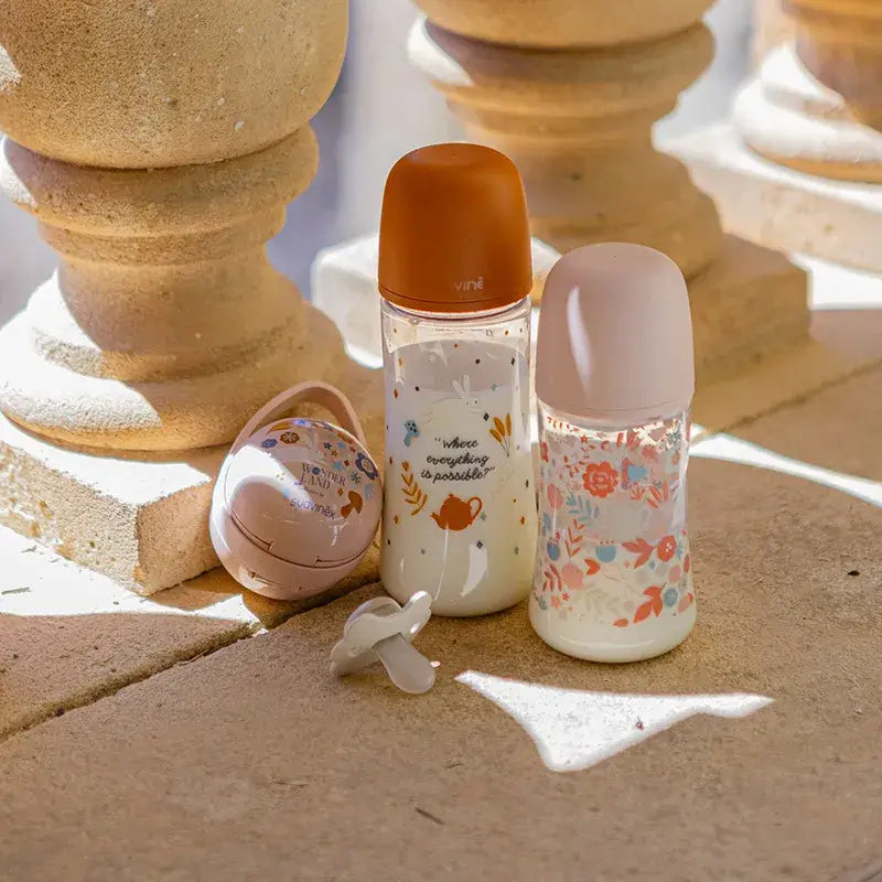 Biberon Suavinex 270 ml, débit moyen (M), +3 mois, Wonderland Flowers Pink