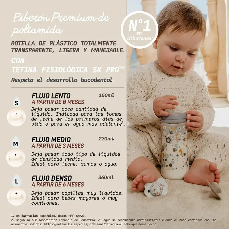 Biberon Suavinex 270 ml, débit moyen (M), +3 mois, Wonderland Pink