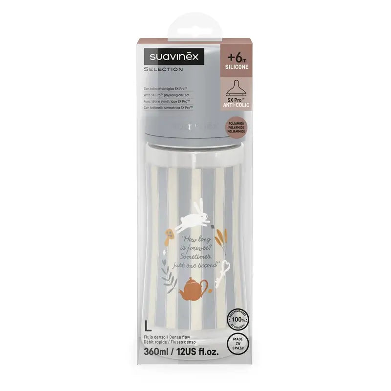 Biberon Suavinex 360 ml, Dense Flow (L), +6 mois, Wonderland Blue
