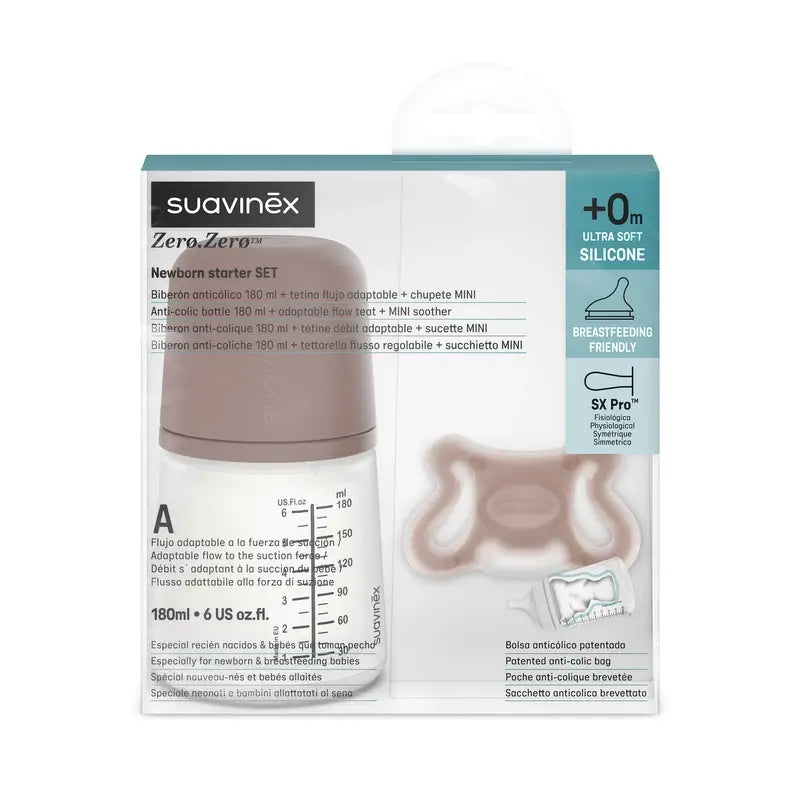 Suavinex Biberon anti-colique + sucette Zéro Zéro. Profond