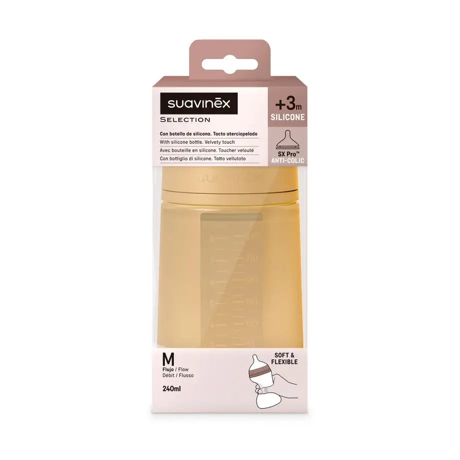 Suavinex Baby Bottle With Silicone Bottle 240 Ml, Physiological Teat Sx Pro, Medium Flow (M). +3M. Colour Essence, Mustard