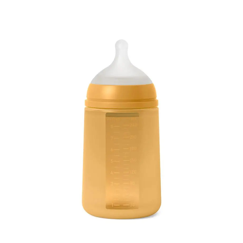 Biberon Suavinex avec biberon en silicone 240 ml, tétine physiologique Sx Pro, débit moyen (M). +3M. Essence de couleur, Moutarde