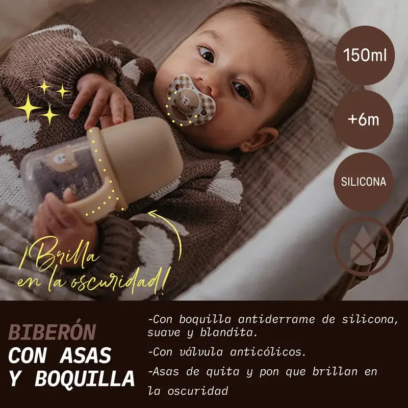 Suavinex Biberon de nuit Night & Day +6 mois Wild&Free Beige, 150 ml