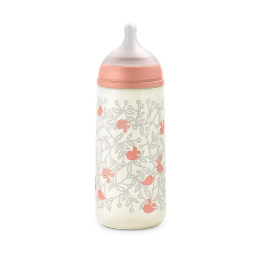 Suavinex Tétine pour biberon Sx Pro Dense Flow (L) +6 mois Birdies Pink, 360 ml