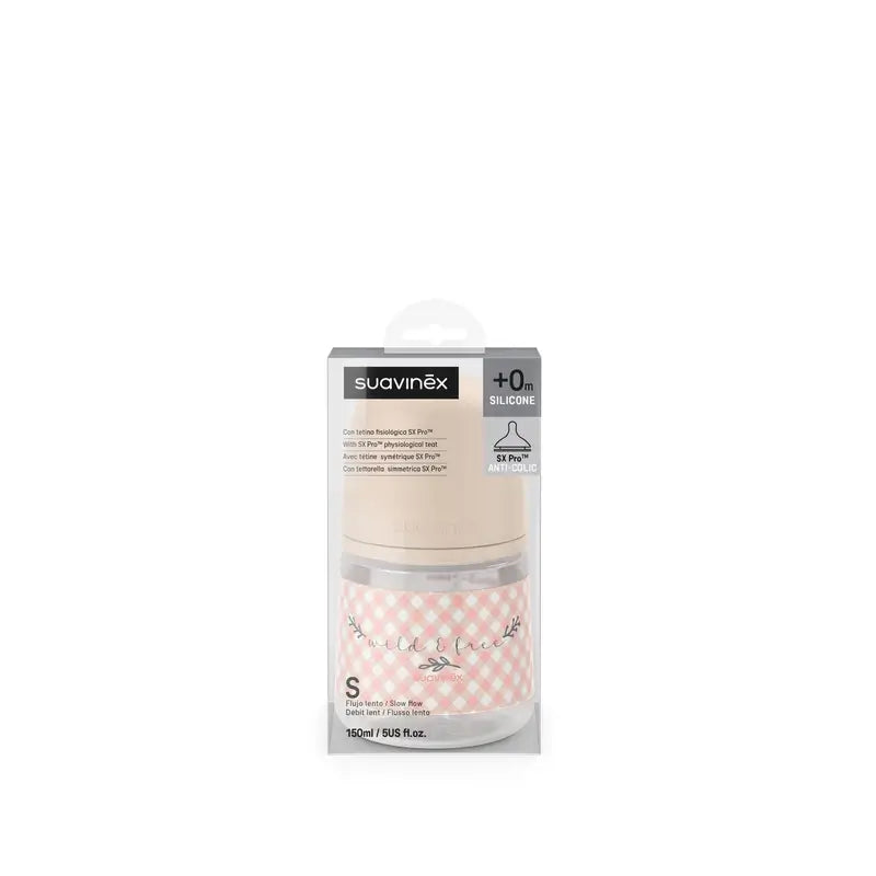 Suavinex Tétine pour biberon Sx Pro Slow Flow (S) +0 mois Rose Wild&Free, 150 ml