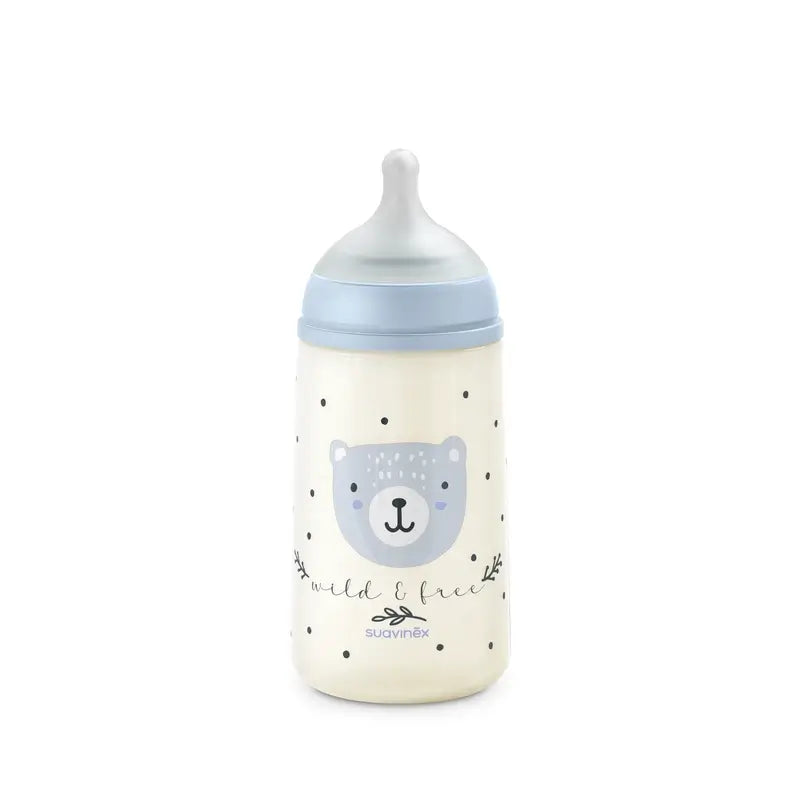 Suavinex Tétine pour biberon Sx Pro Medium Flow (M) +3 Mois Wild&Free Blue, 270 ml