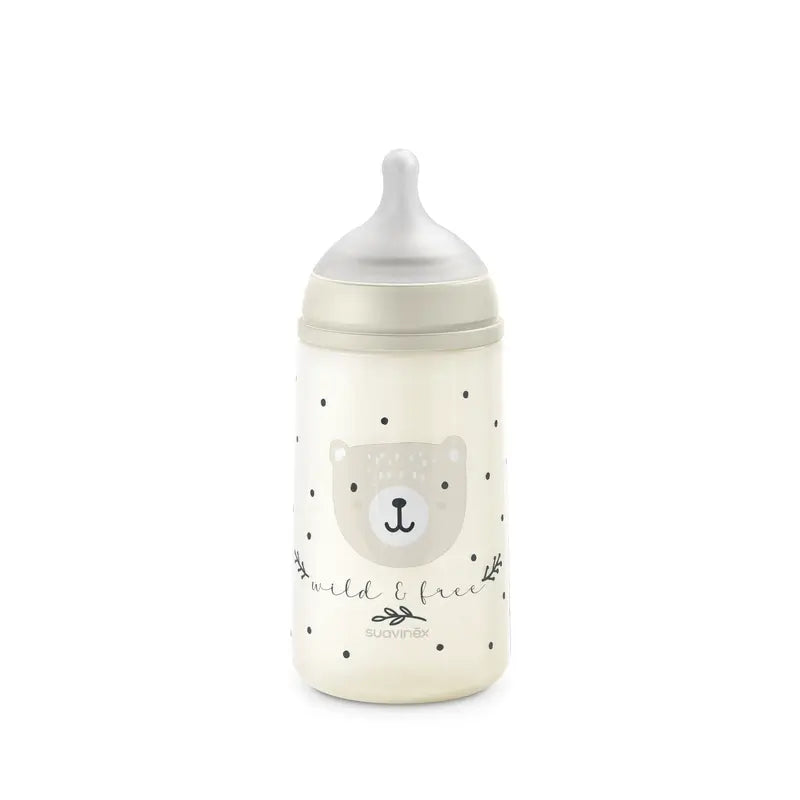 Suavinex Tétine pour biberon Sx Pro Medium Flow (M) +3 Mois Wild&Free Beige, 270 ml