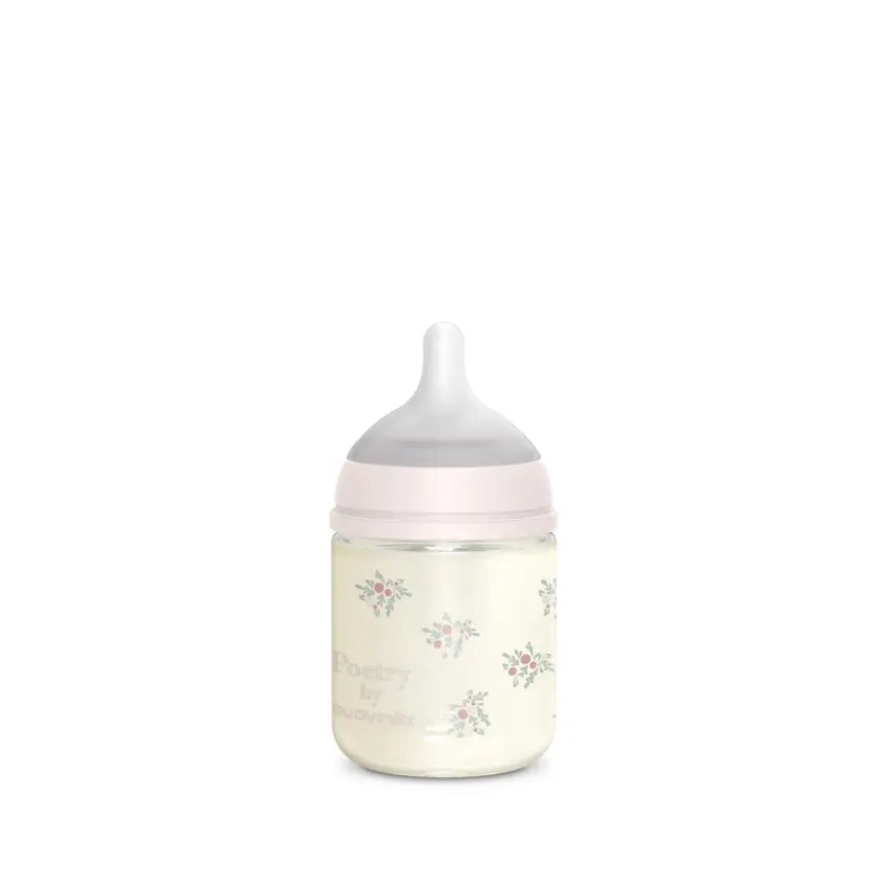 Suavinex Biberon en verre 120 ml, débit lent (S), +0 mois, Poésie rose