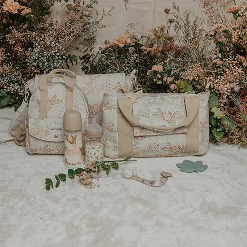 Suavinex Panier à pain rectangulaire Poetry Beige imprimé Sac de portage pour bébé