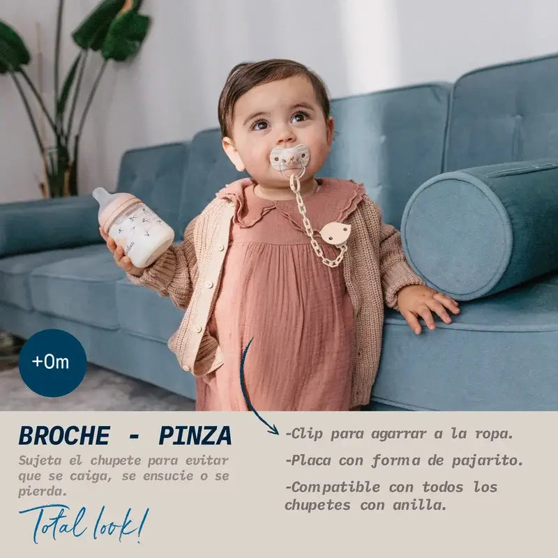 Suavinex Attache-sucette Broche +0 Mois Birdies Rose