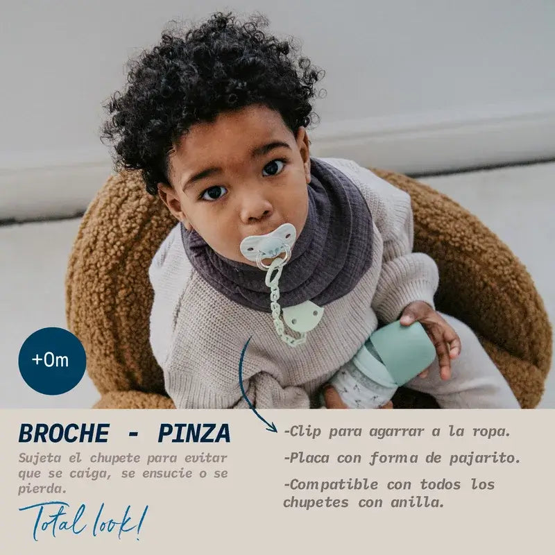 Suavinex Attache-sucette Broche +0 Mois Birdies Vert