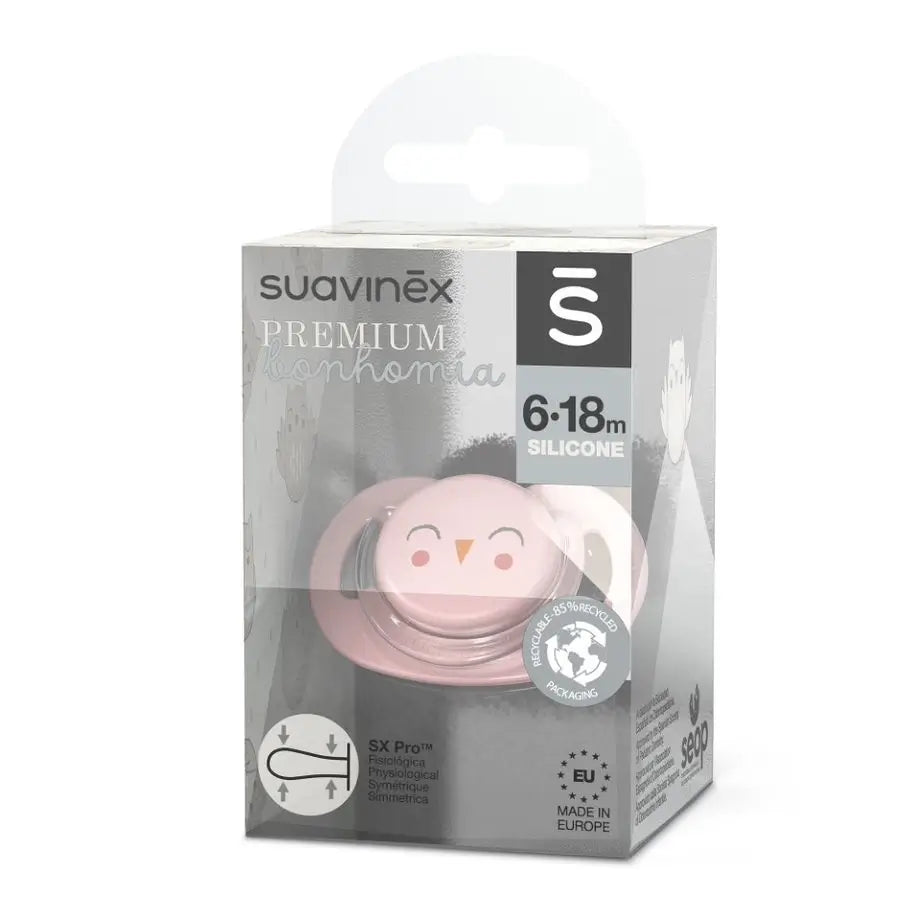 Suavinex Premium Sucette pour bébés de 6 à 18 mois. Sucette avec tétine physiologique en silicone Sx Pro. Bonhomia, Rose