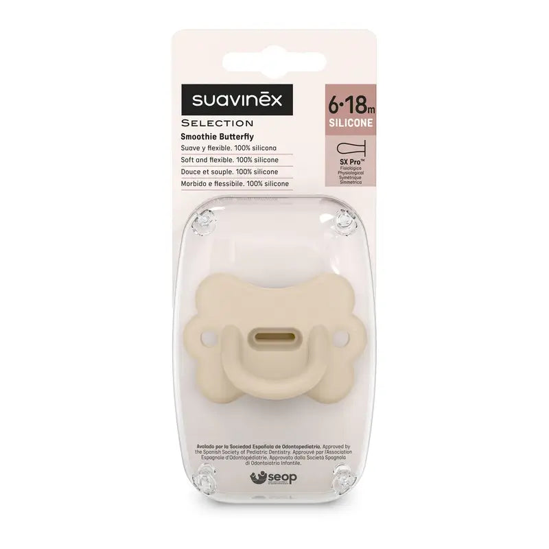 Suavinex Sucette All Silicone Soother Sx Pro, 6/18 mois, Irish Cream Butterfly