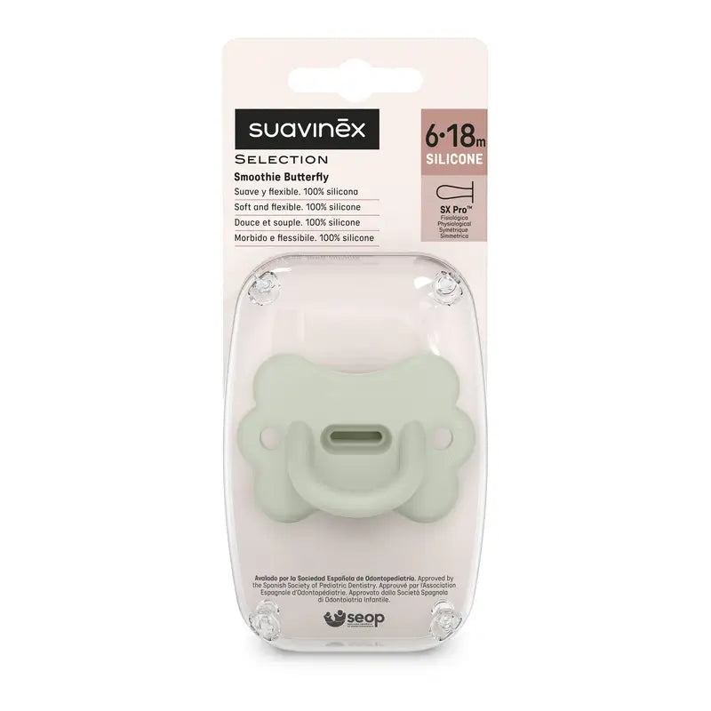 Suavinex Sucette All Sucette en silicone Sx Pro, 6/18 mois, Butterfly Lake Green