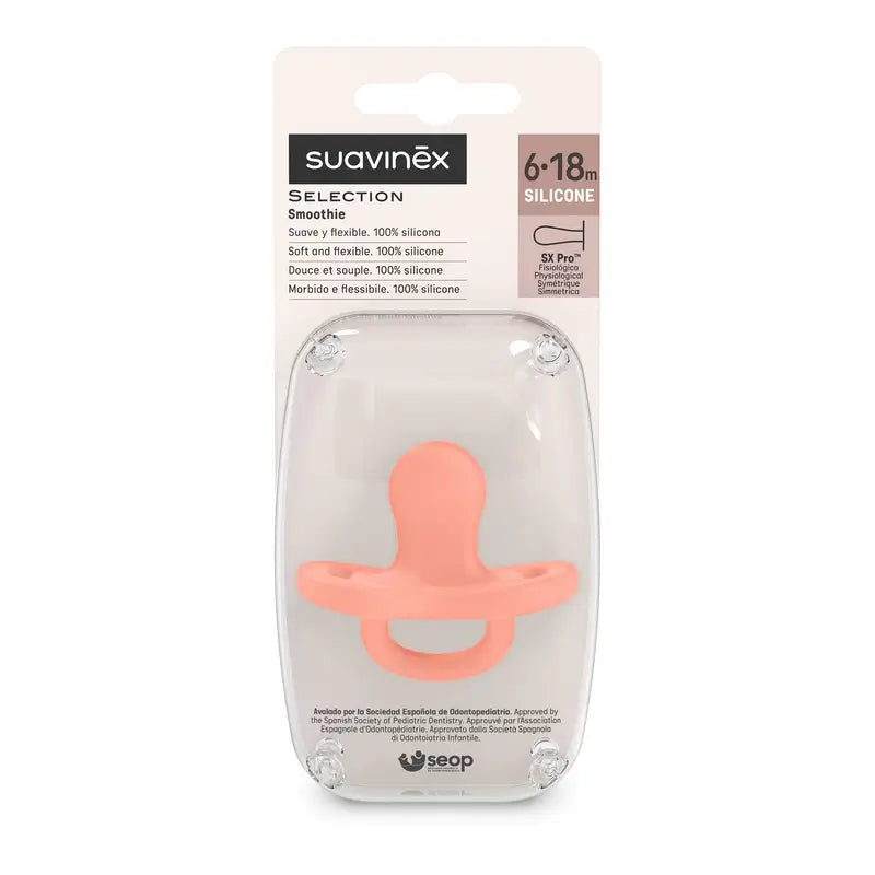Suavinex Sucette All Silicone Sx Pro, 6/18 mois, Peach Pink