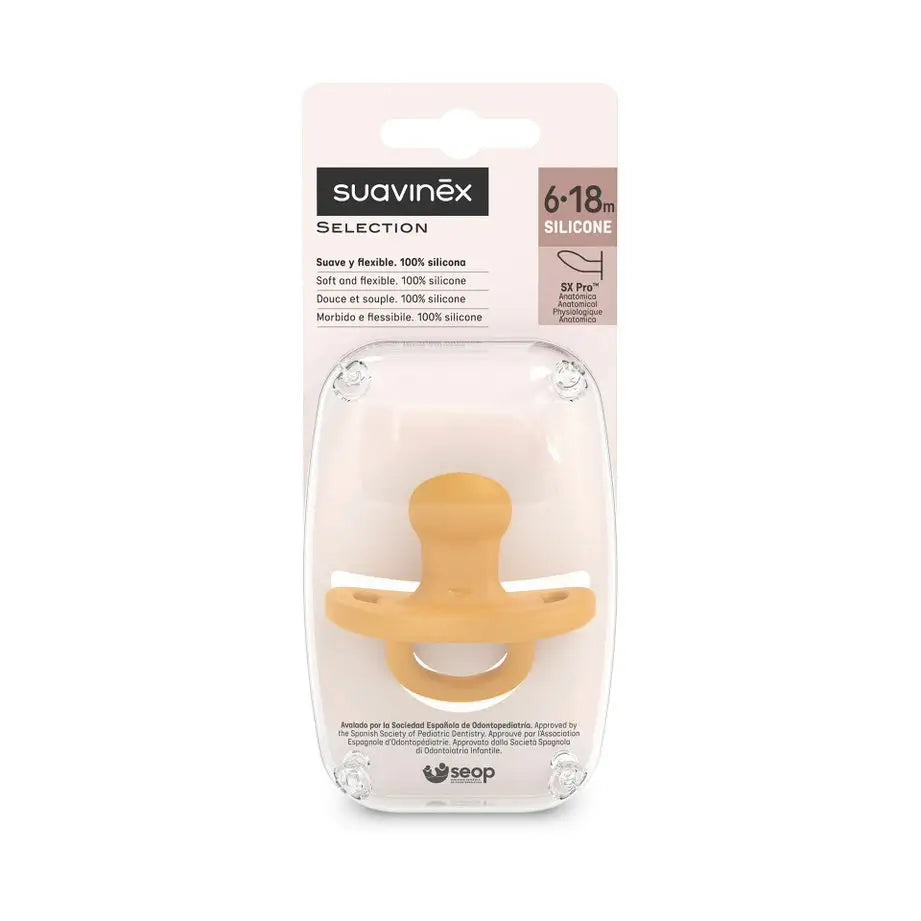 Suavinex Sucette en silicone, pour les bébés de 6 à 18 mois, moutarde
