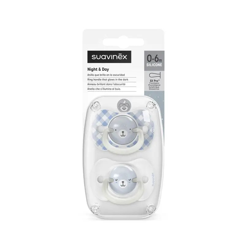 Suavinex Night & Day Night Soothers Sx Pro Nipple 0/6 Months Blue, 2 unités