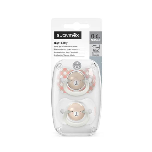 Suavinex Sucettes Night & Day Tétine Night & Day Sx Pro 0/6 Mois Rose, 2 unités