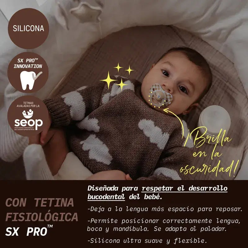 Suavinex Night & Day Sucettes de nuit Sx Pro Tétine 6/18 Mois Gris, 2 unités