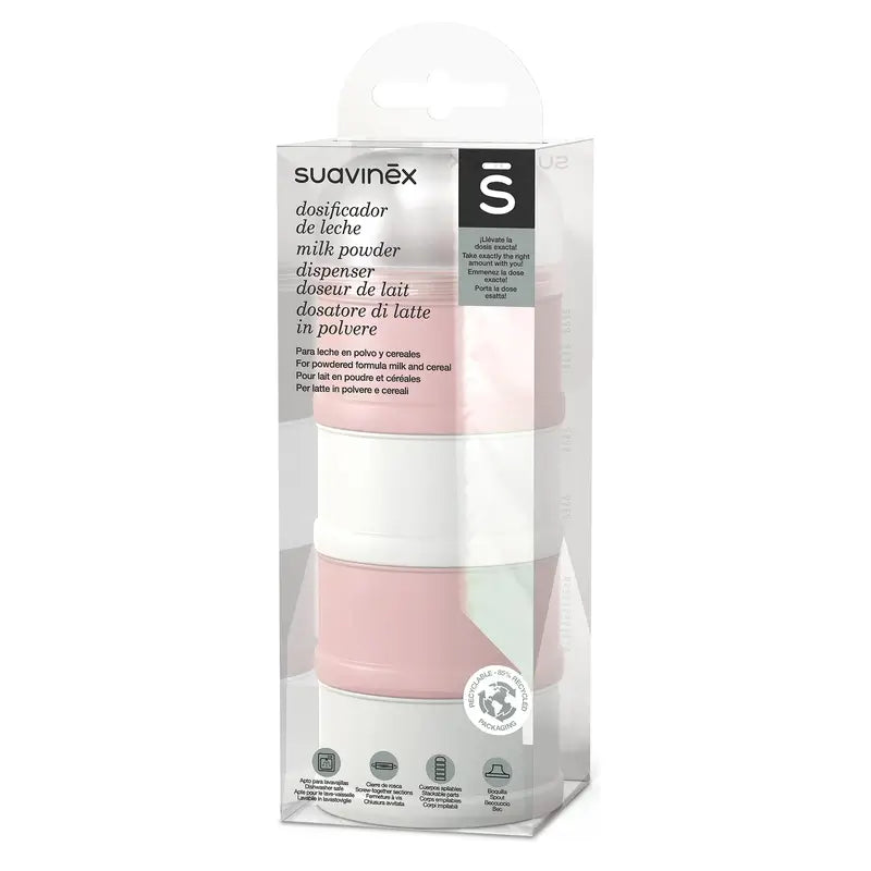 Suavinex Distributeur de lait et de céréales 4 compartiments, rose