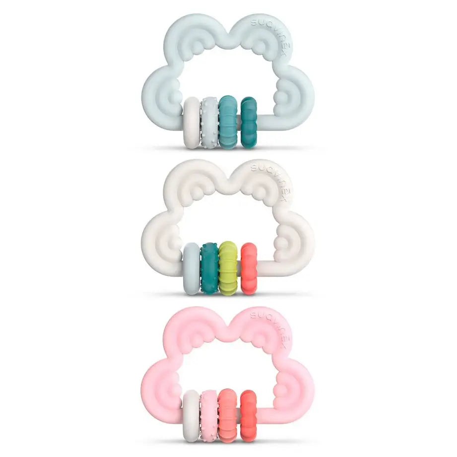Suavinex Teether Jouet d'éveil en silicone +6 mois, nuage, bleu