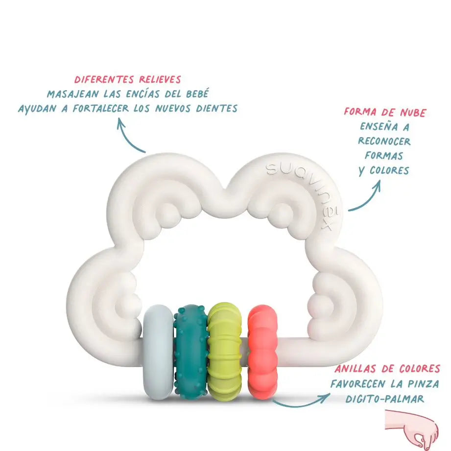Suavinex Teether Jouet d'éveil en silicone +6 mois, nuage, blanc