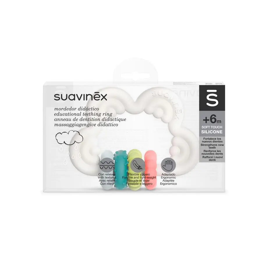 Suavinex Teether Jouet d'éveil en silicone +6 mois, nuage, blanc