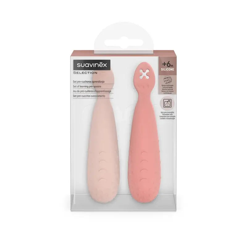 Suavinex Pack 2 cuillères en silicone, +6 mois, rose