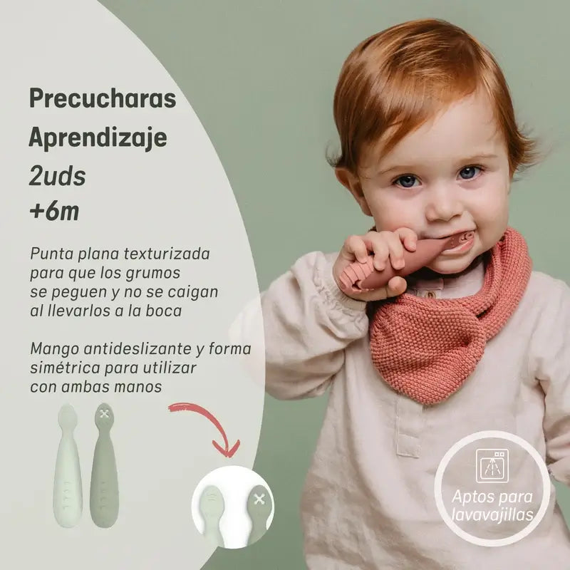 Suavinex Pack 2 cuillères en silicone, +6 mois, vert