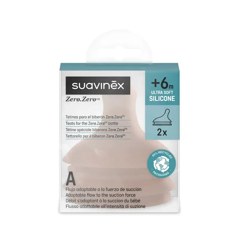 Suavinex Pack 2 Tétines Zero Zero Adaptable Flow (A), +0 Mois, Profondes
