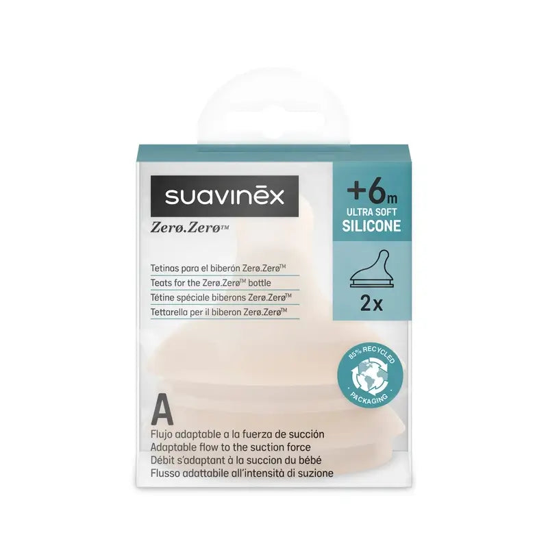 Suavinex Pack 2 Tétines Zero Zero Adaptable Flow (A), +0 Mois, Light