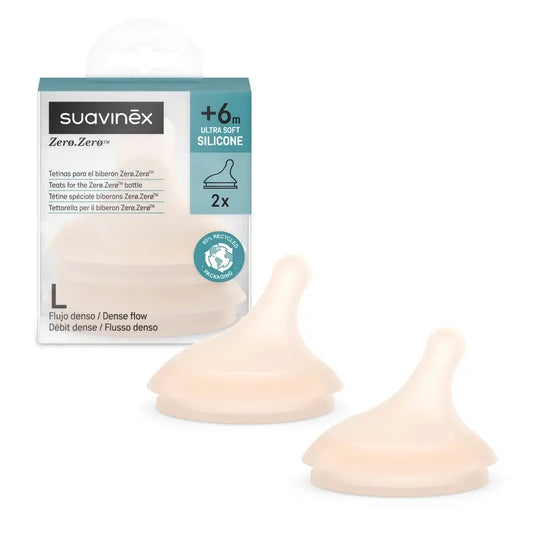Suavinex Pack 2 Tétines Zéro Zéro, Dense Flow (L), +6 Mois, Fair