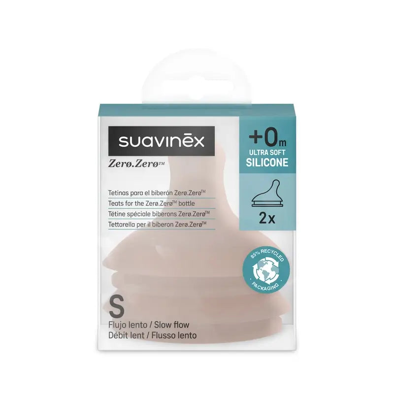 Suavinex Pack 2 Tétines Zéro Zéro Slow Flow (S), +0 Mois, Profondes