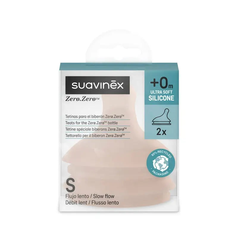 Suavinex 2 packs de 2 tétines Zero Zero Slow Flow (S), +0 mois, Medium