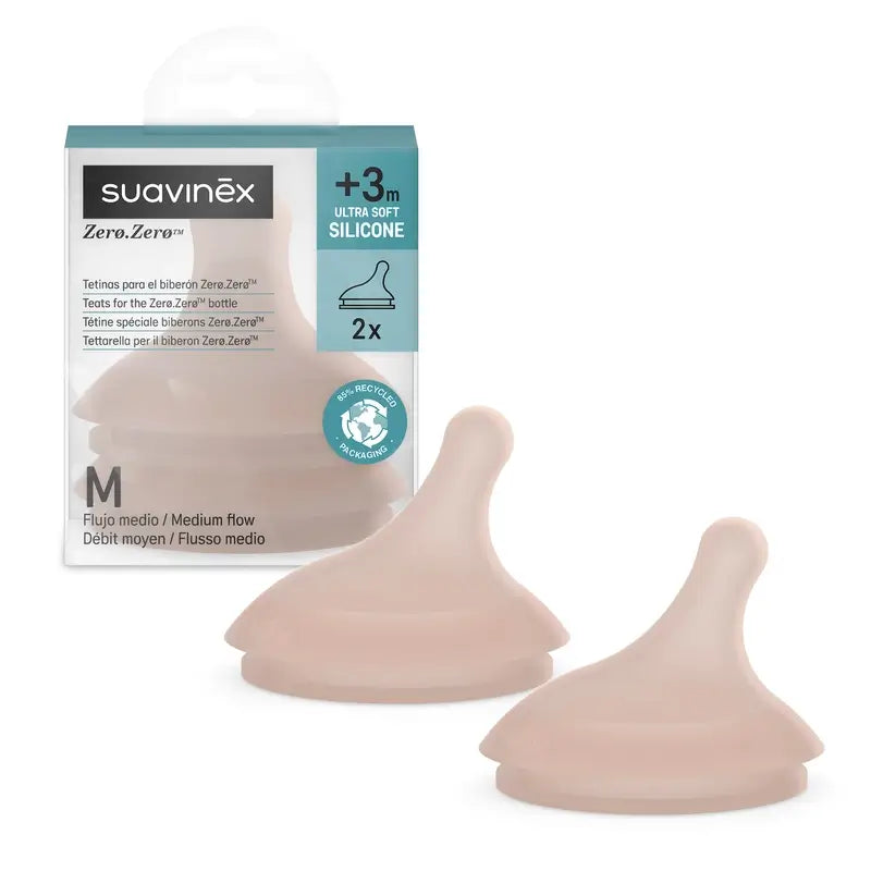 Suavinex 2 packs de tétines zéro zéro à débit moyen (M), +3 mois, profondes