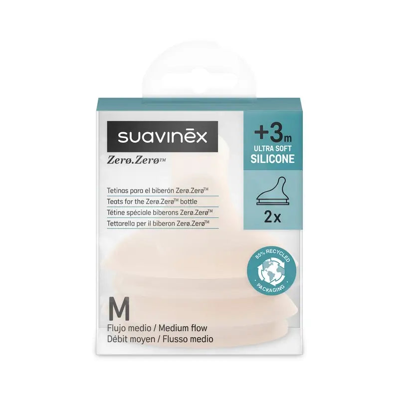 Suavinex 2 packs de 2 tétines Zéro Zéro, débit moyen (M), +3 mois, Fair