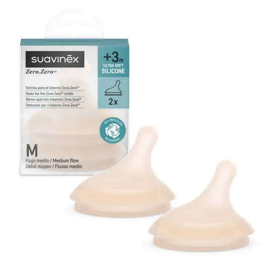 Suavinex Pack 2 Tétines Zéro Zéro Débit Moyen (M), +3 Mois, Léger