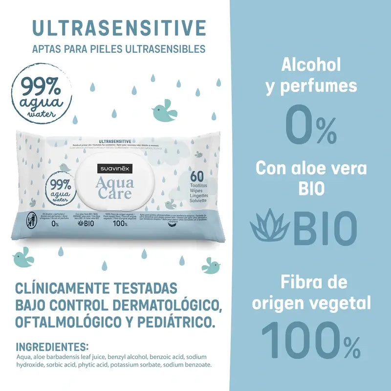 Suavinex Aqua Care Wipes, 60 unités