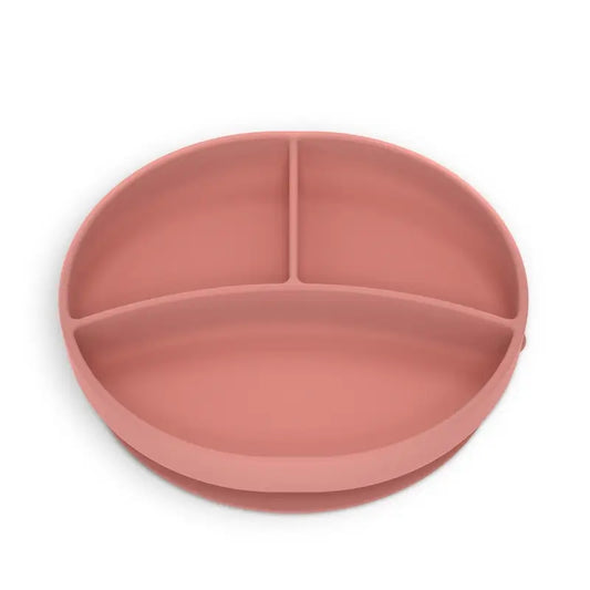 Suavinex Assiette en silicone avec ventouse et divisions, +6 mois, rose