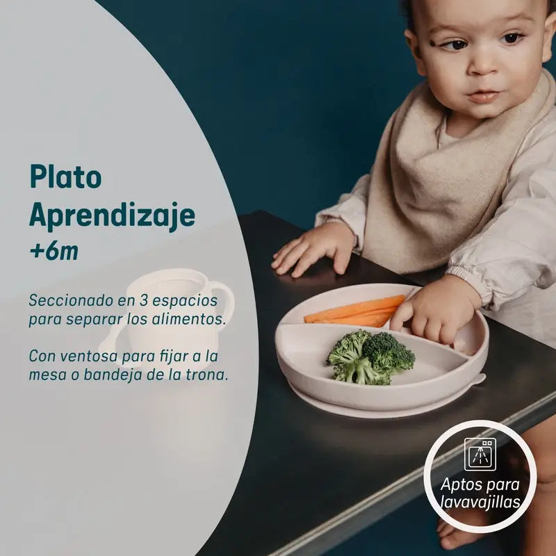 Suavinex Assiette en silicone avec ventouse et divisions, +6 mois, rose