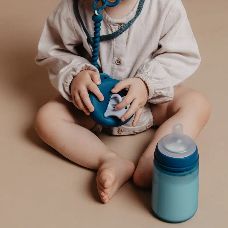 Suavinex Porte-sucette en silicone avec poignée, +0 mois, Deep Ocean