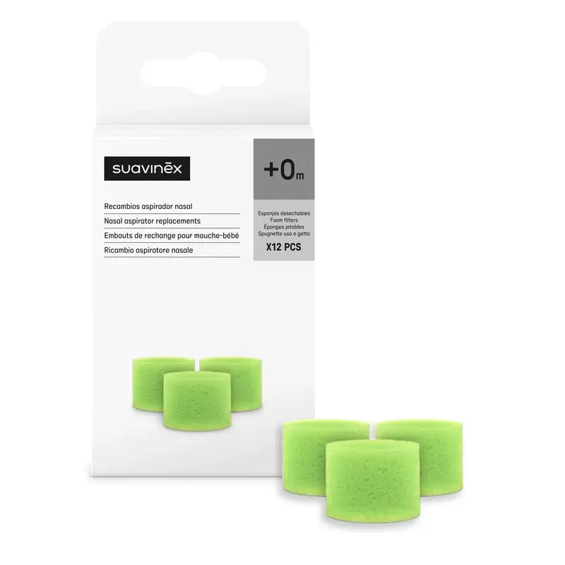 Recharges d'éponge pour aspirateur nasal Suavinex, +0 mois, 12 unités