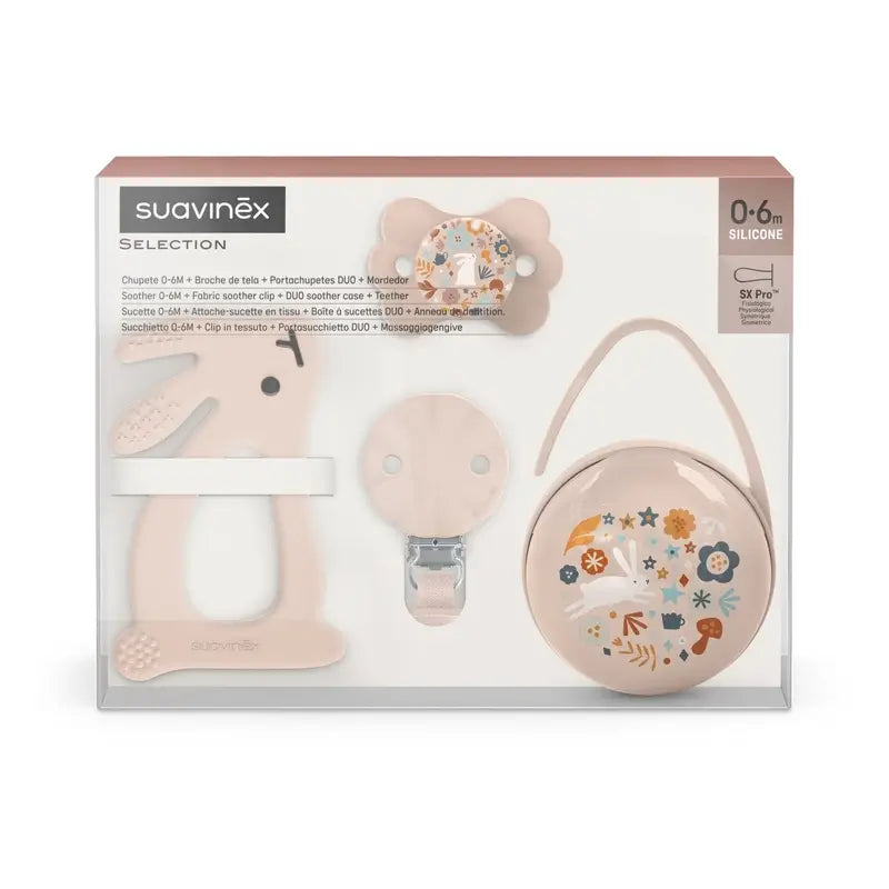 Suavinex Cadeau pour nouveau-né Sucette + Tétine + Porte-tétine + Jouet de dentition + Jouet de dentition.Wonderland, Rose