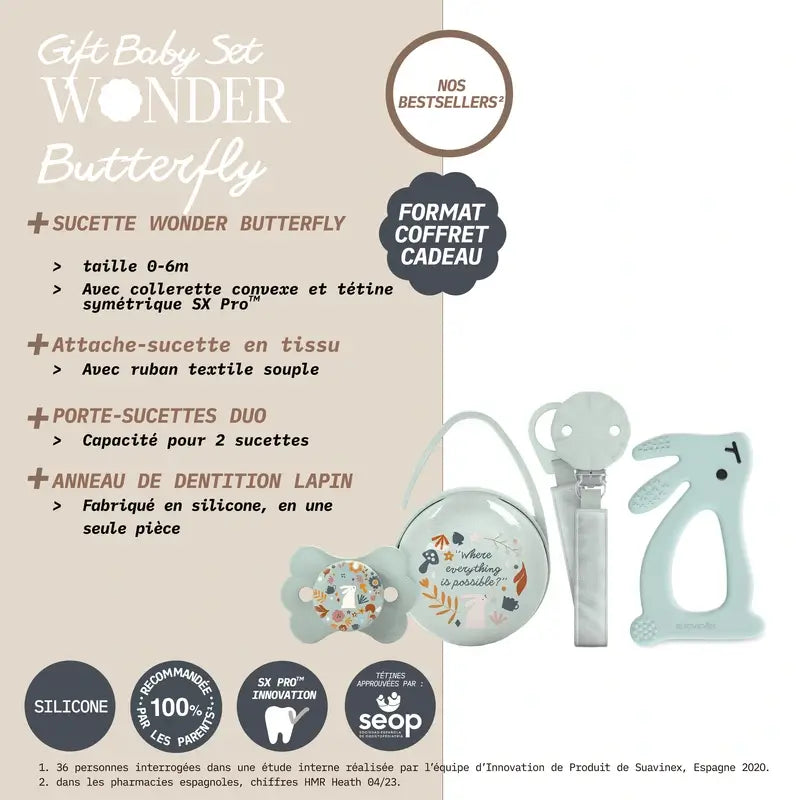 Suavinex Cadeau pour nouveau-né Sucette + Tétine + Porte-tétine + Jouet de dentition + Jouet de dentition.Wonderland, Rose